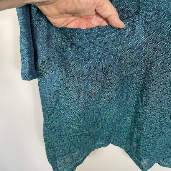 Flax 100% Linen Tunic Top Womens Size Large Teal Textured Boho Beachy Lagenlook - Picture 5 of 13